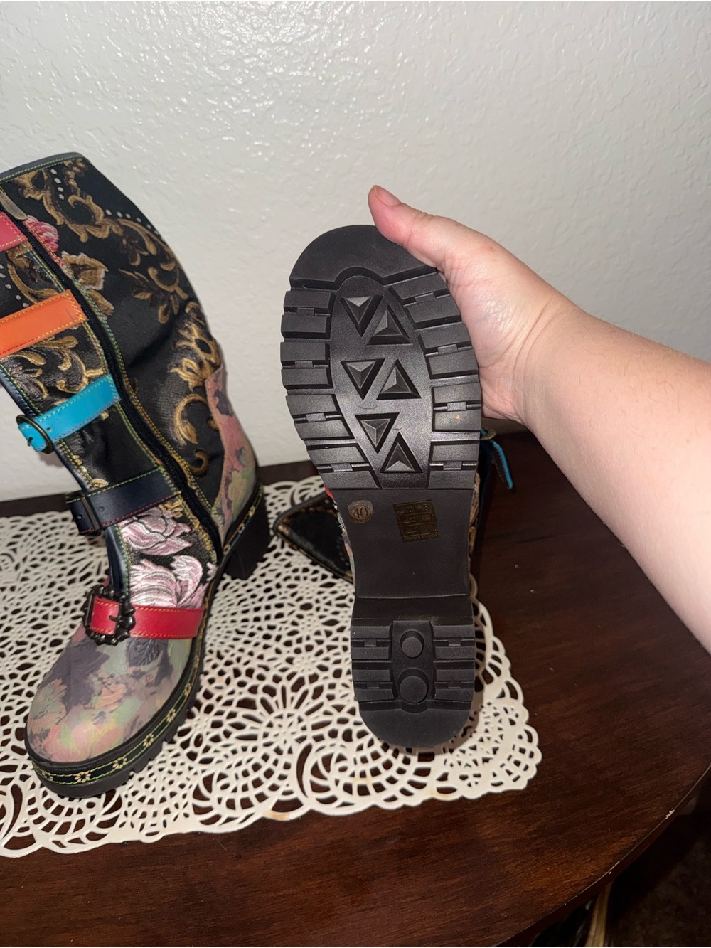 Floral Multi-Accent Lace-Up Mid-Calf Boots - Picture 2 of 7